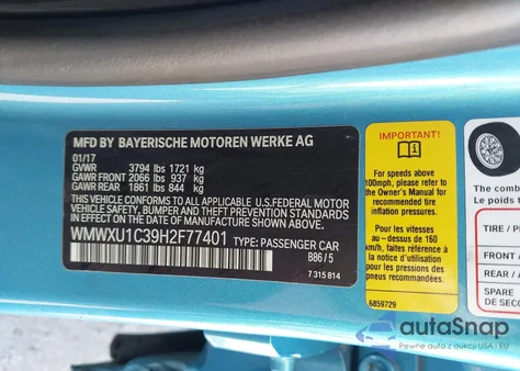 2017 Mini Hardtop Cooper из США, поврежденный, VIN WMWXU1C39H2F77401